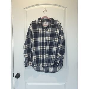 Old Navy Blue and White Plaid Flannel Button Down Shirt Size Medium